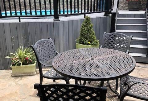 pool steps and patio table